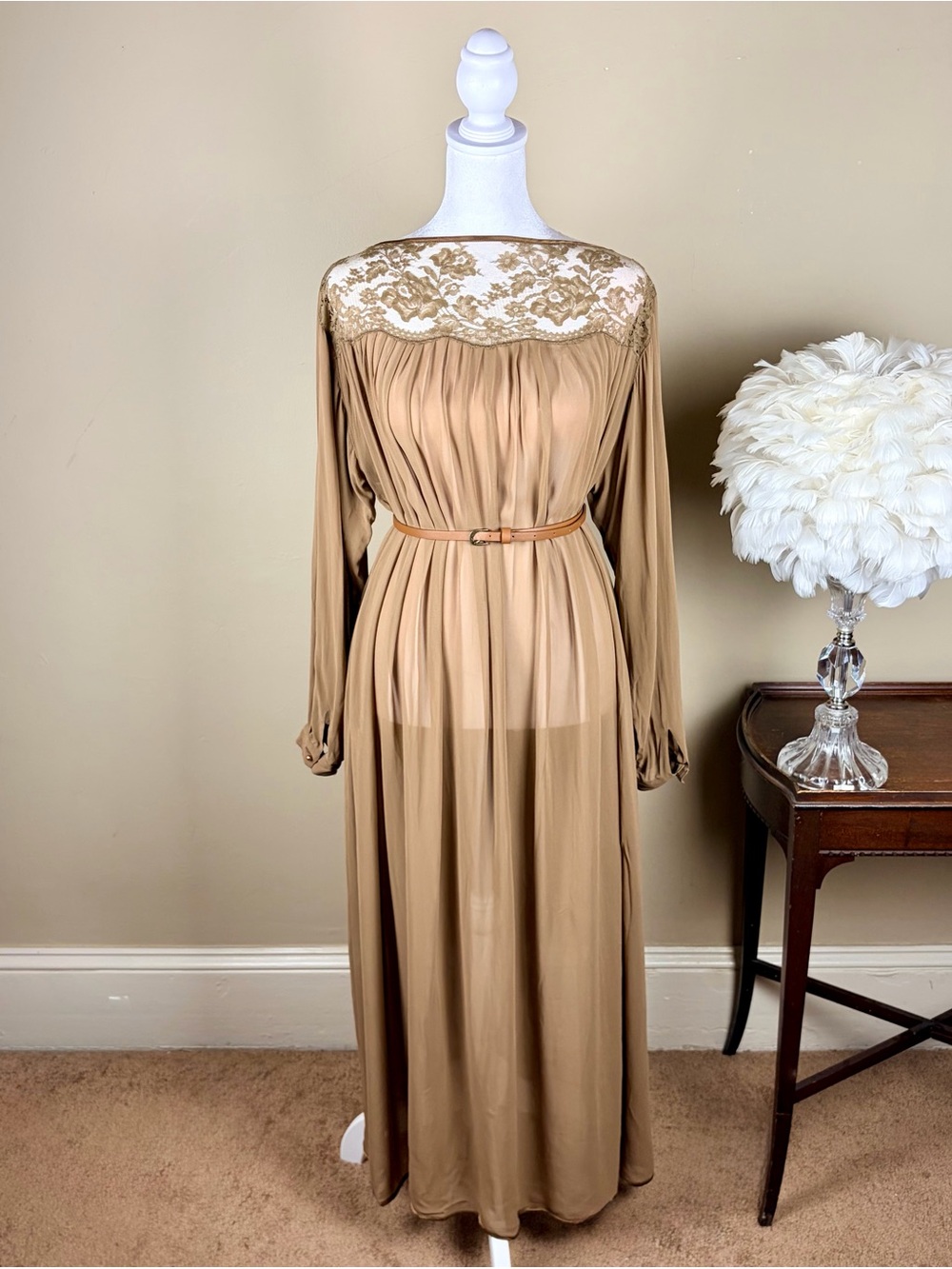 Vintage 1970s Versace Era Genny Made in Italy Sheer Lace Dress Size 4 Runway